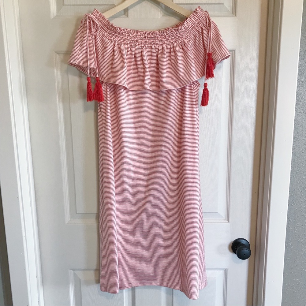 Ann Taylor LOFT off the shoulder tassel dress sz S